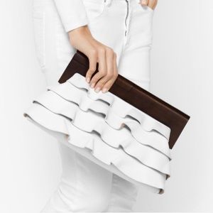 Michael Kors Collection Optic White Stanwyck Ruffle Clutch